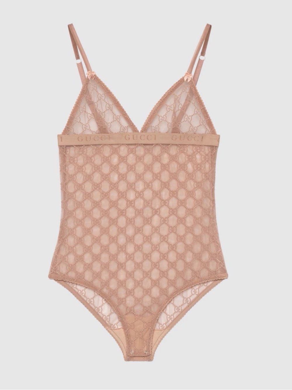 Gucci Sheer Nude Lace Logo Bodysuit